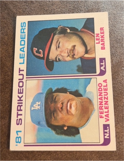 1982 Topps #166 '81 Strikeout Leaders Fernando Valenzuela / Len Barker — front