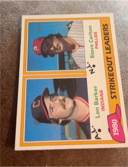 1981 Topps #6 1980 Strikeout Leaders Len Barker / Steve Carlton — front