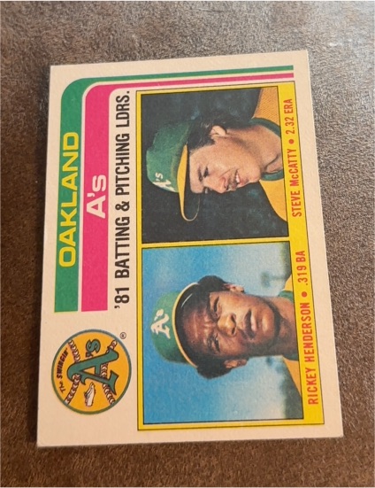1982 Topps #156 Oakland A's Leaders Rickey Henderson Steve McCatty — front