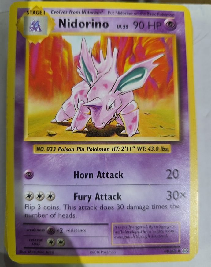 2016 Pokémon XY Evolutions #44 Nidorino — front
