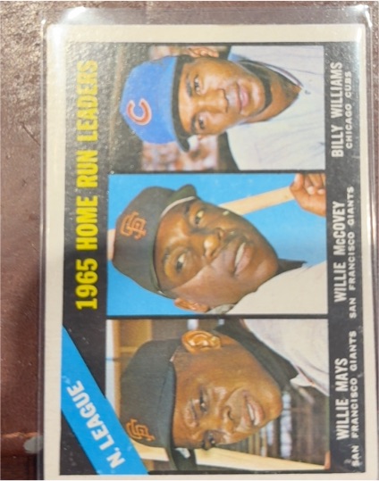 1966 Topps #217 NL Home Run Leaders Willie Mays / Willie McCovey / Billy Williams — front