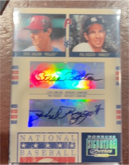2005 Donruss Signature Series Steve Carlton / Phil Rizzuto Dual Autograph — front