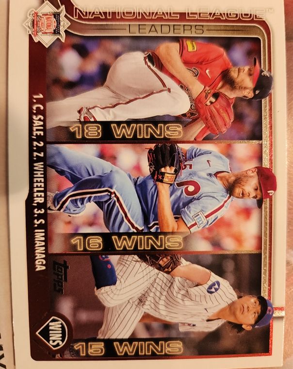 2025 Topps #234 National League Leaders Wins Chris Sale / Zack Wheeler / Shota Imanaga — front