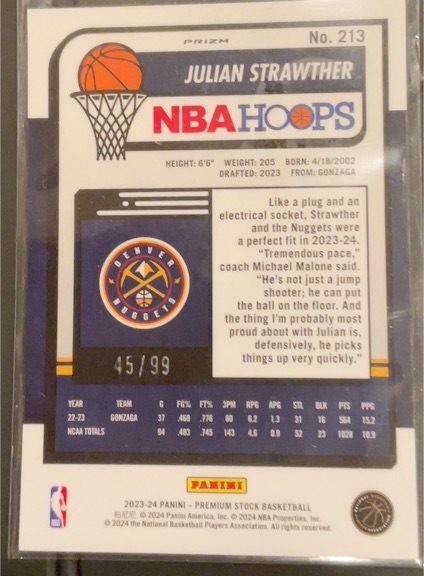 2023-24 Panini NBA Hoops #213 Julian Strawther — front