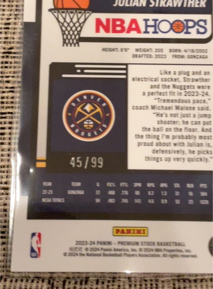 2023-24 Panini NBA Hoops Premium Stock #45 Julian Strawther — front