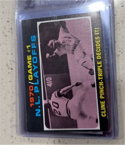 1971 Topps #199 1970 N.L. Playoffs Game 1: Cline Pinch-Triple Decides It! — front
