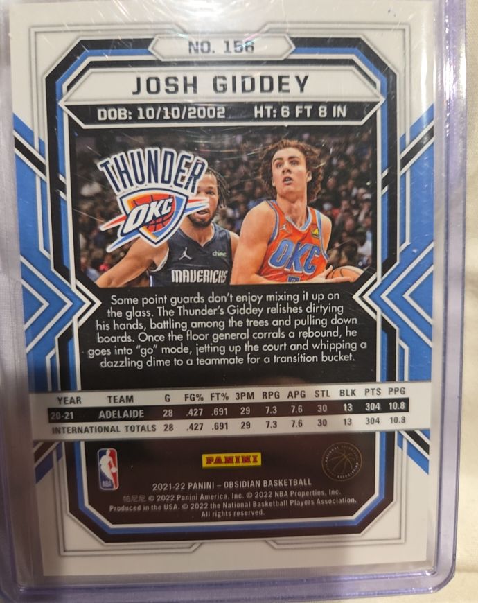 2021-22 Panini Obsidian #156 Josh Giddey — front
