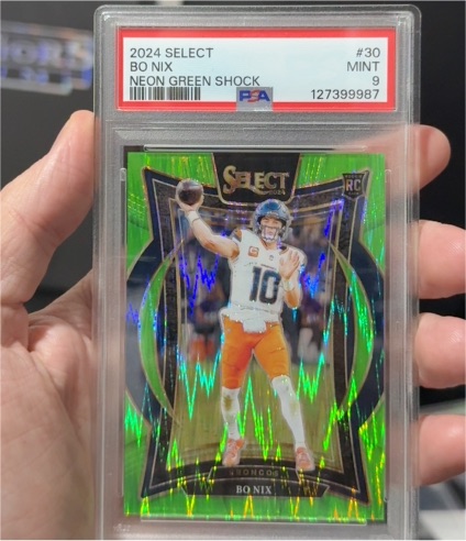 2024 Panini Select Concourse #30 Bo Nix Neon Green Shock Prizm Rookie Card — front