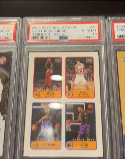 2003 Bazooka Stickers #50 LeBron James Carmelo Anthony Chris Bosh — front