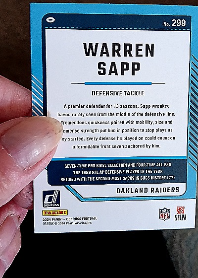 2024 Donruss #299 Warren Sapp — back