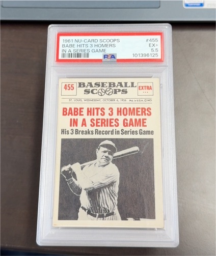 1961 NU-Cards Scoops #455 Babe Ruth Hits 3 Homers — front