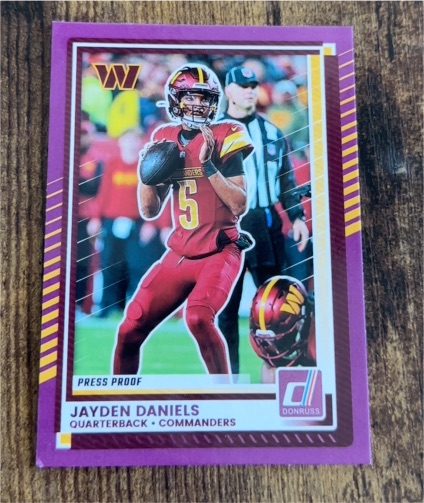 2025 Donruss #28 Jayden Daniels Purple Press Proof Washington Commanders — front
