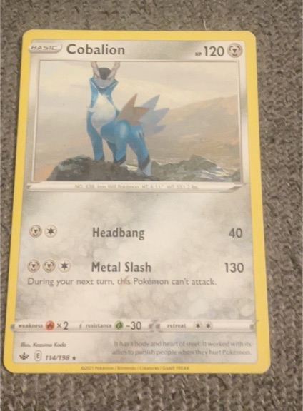 2021 Pokemon TCG Chilling Reign #114 Cobalion — front