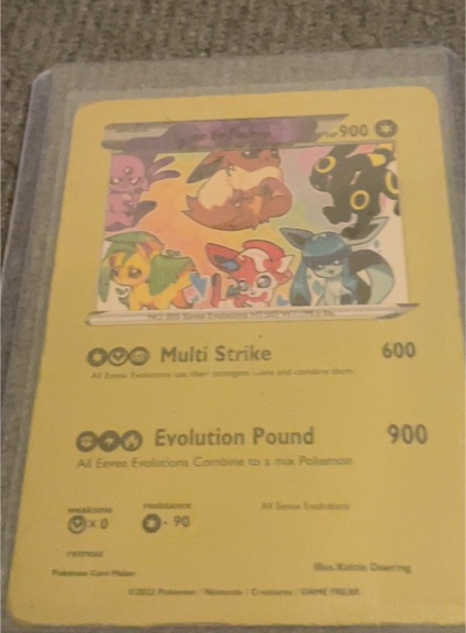 Eevee Evolution V Pokemon Gold Foil Fan Art Card — front