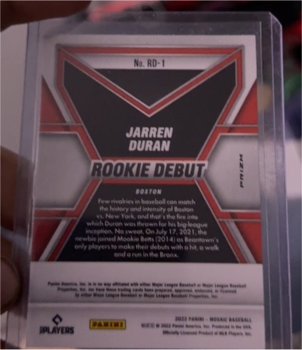 2022 Panini Mosaic Rookie Debut #RD-1 Jarren Duran — front
