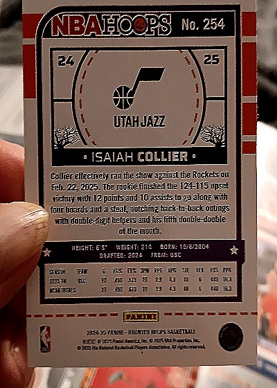 2024-25 Panini NBA Hoops Haunted Hoops #254 Isaiah Collier — back