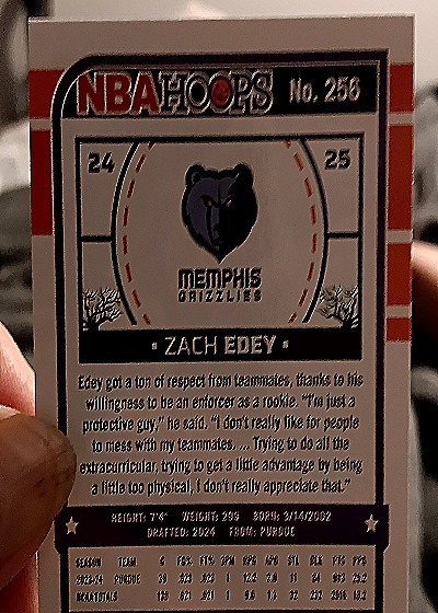 2024 NBA Hoops #256 Zach Edey — back