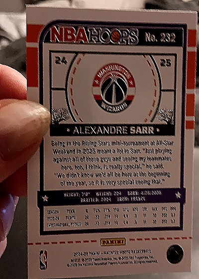 2024-25 Panini NBA Hoops #282 Alexandre Sarr — back