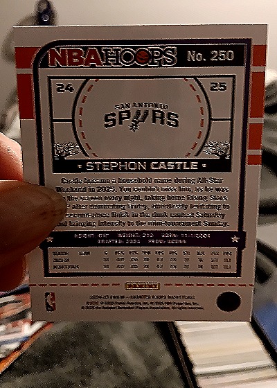 2024-25 Panini NBA Hoops #250 Stephon Castle — back