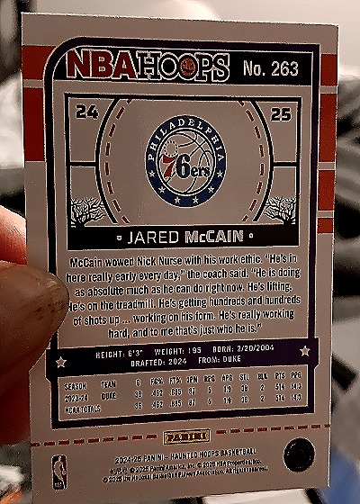 2024-25 Panini NBA Hoops Haunted Hoops #263 Jared McCain — back