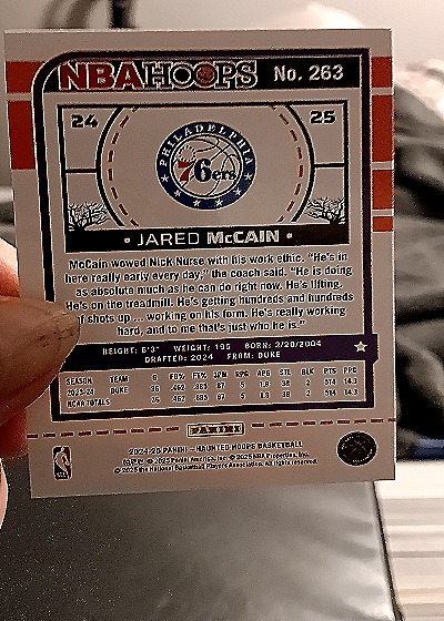 2024-25 Panini NBA Hoops Haunted Hoops #263 Jared McCain — back