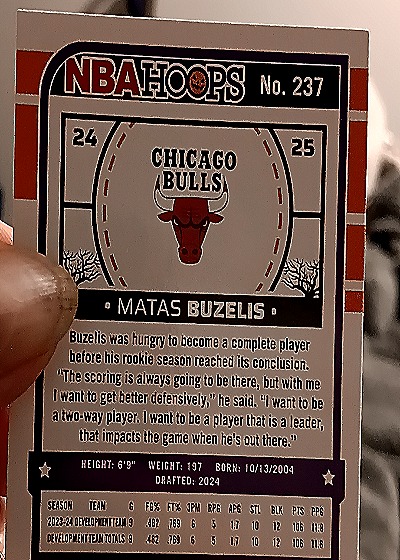 2024-25 Panini Hoops Haunted Hoops #237 Matas Buzelis — back