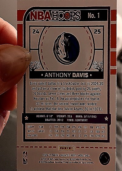 2024-25 Panini NBA Hoops #24-25 Anthony Davis — back