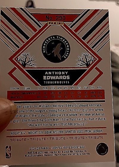 2024-25 Panini Haunted Hoops #290 Anthony Edwards — back