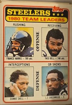 1981 Topps #526 Franco Harris / Theo Bell / Donnie Shell / L.C. Greenwood — front