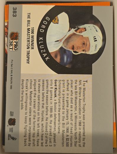1990 Pro Set #383 Gord Kluzak — front