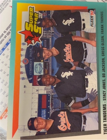 1992 Fleer #701 Stacy Jones/Bo Jackson/Gregg Olson/Frank Thomas Tiger Tandems — front
