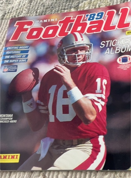 1989 Panini Football Sticker Album Joe Montana — front