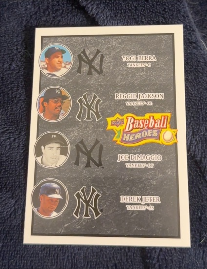 2008 Upper Deck Baseball Heroes #197 Yogi Berra/Reggie Jackson/Joe DiMaggio/Derek Jeter — front