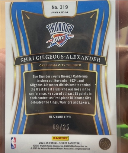 2024-25 Panini Select #319 Shai Gilgeous-Alexander — front