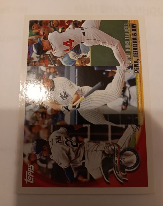 2010 Topps #138 Carlos Pena/Mark Teixeira/Jason Bay - AL Home Run Leaders — front