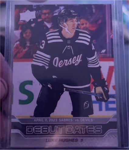 2023-24 Upper Deck Series 1 Debut Dates #DD-25 Luke Hughes — front