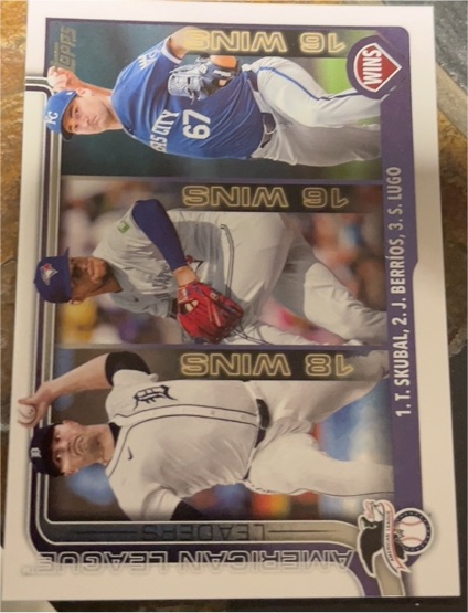 2025 Topps #151 American League Leaders Wins (Tarik Skubal / José Berríos / Seth Lugo) — front