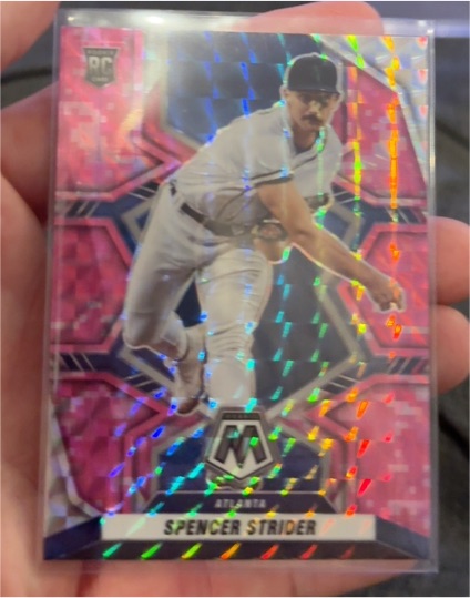 2022 Panini Mosaic #214 Spencer Strider Pink Camo Prizm Rookie — front