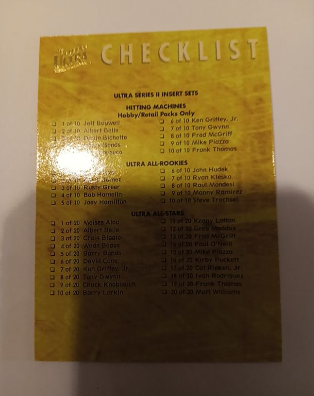 1995 Fleer Ultra Series 2 Insert Sets Checklist — front