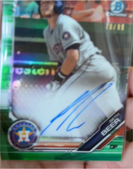 2019 Bowman Chrome Prospects Auto Green Refractor #CPA-SB Seth Beer — front