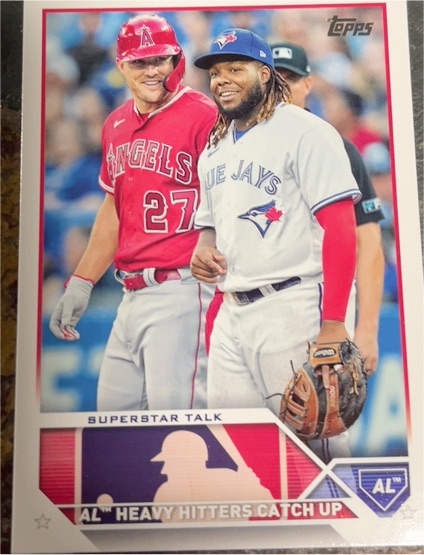 2023 Topps #396 Superstar Talk Mike Trout & Vladimir Guerrero Jr. — front