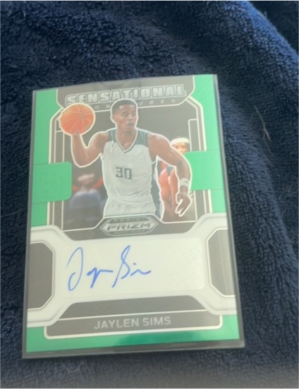 2022-23 Panini Prizm Draft Picks Sensational Signatures Green Prizm #SS-JSI Jaylen Sims — front