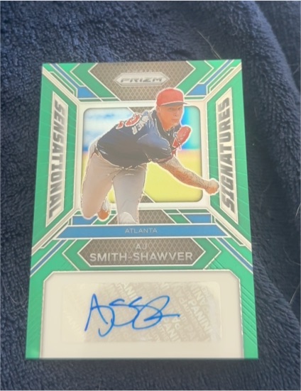 2024 Panini Prizm #SS-AS AJ Smith-Shawver Sensational Signatures Green Prizm — front