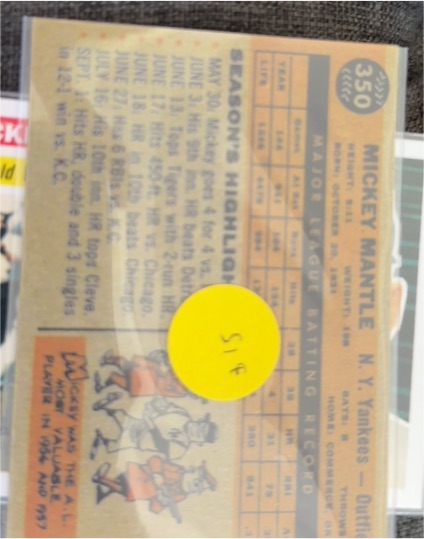 1960 Topps #350 Mickey Mantle — front
