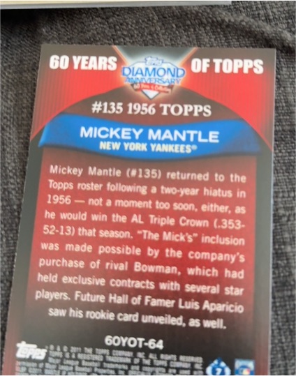 2011 Topps 60 Years of Topps #60YOT-06 Mickey Mantle — front