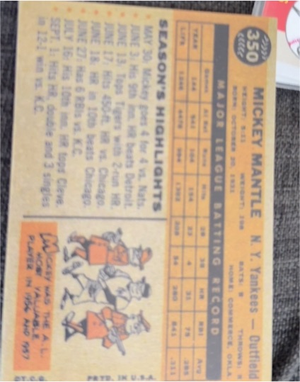 1960 Topps #350 Mickey Mantle — front