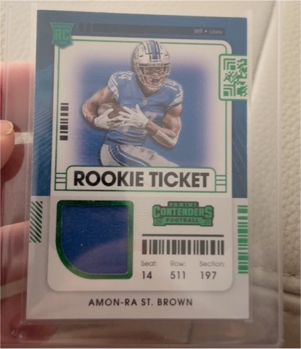 2021 Panini Contenders Rookie Ticket Swatches #RSV-ASB Amon-Ra St. Brown — front