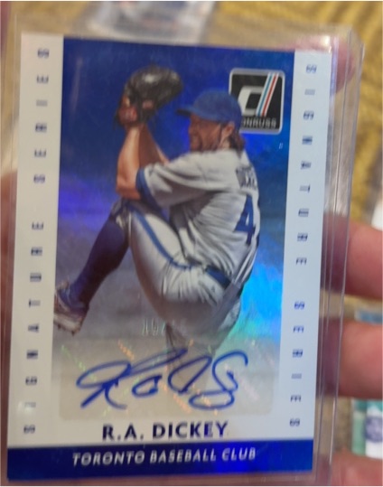 2015 Donruss Signature Series Red Auto #13/15 R.A. Dickey — front