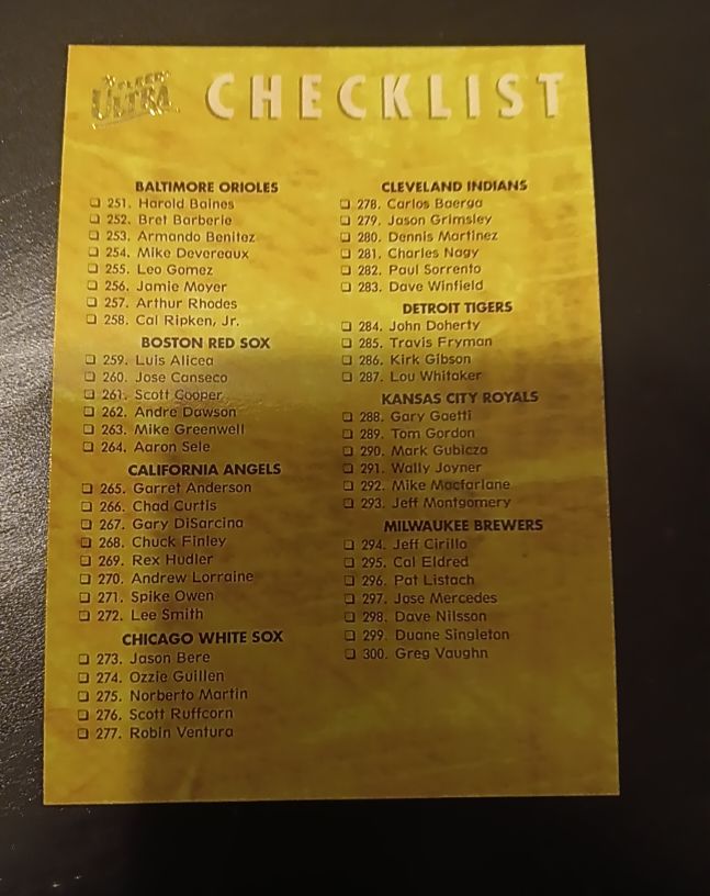 1995 Fleer Ultra #248 Checklist — front