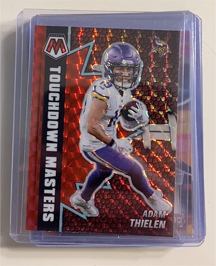 2021 Panini Mosaic #TM-6 Adam Thielen Touchdown Masters Green Prizm — front